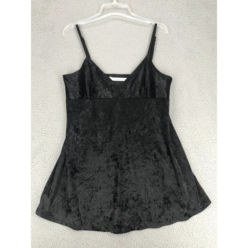 Victorias Secret Black Velvet Mini Slip Nightgown Size L Spaghetti Strap